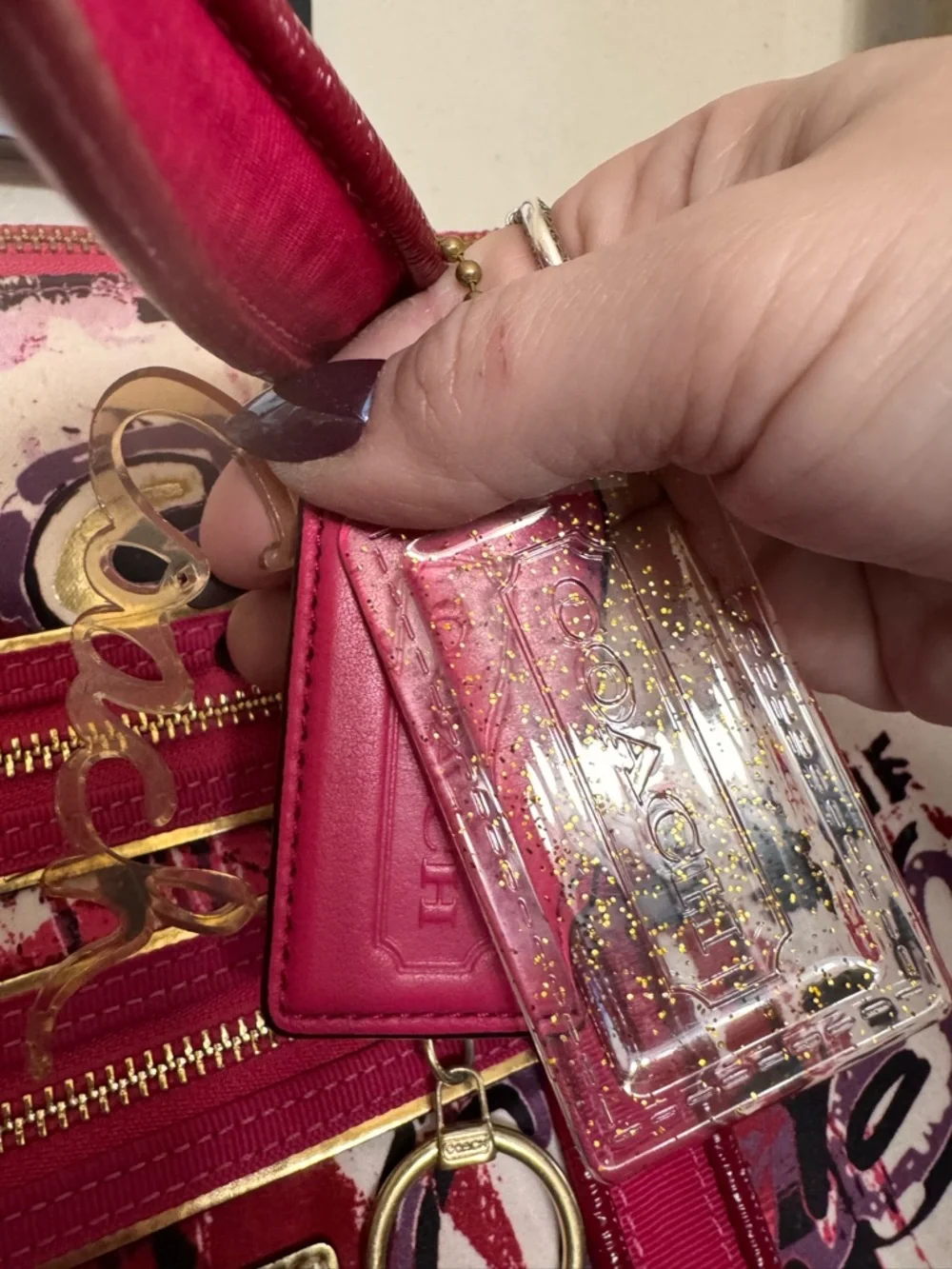 Coach Y2K Poppy Graffiti Glam Tote & Wristlet  Set (Pink Multi) - GUC - Picture 5 of 14